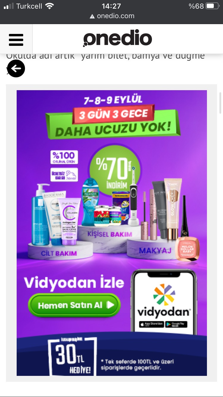 ONEDIO MOBİL TAM SAYFA REKLAM